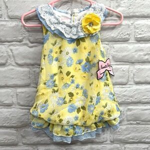 New Nannette Floral Yellow Dress Pink 18m  Baby Girls‎ Lace Ruffled Summer Dress
